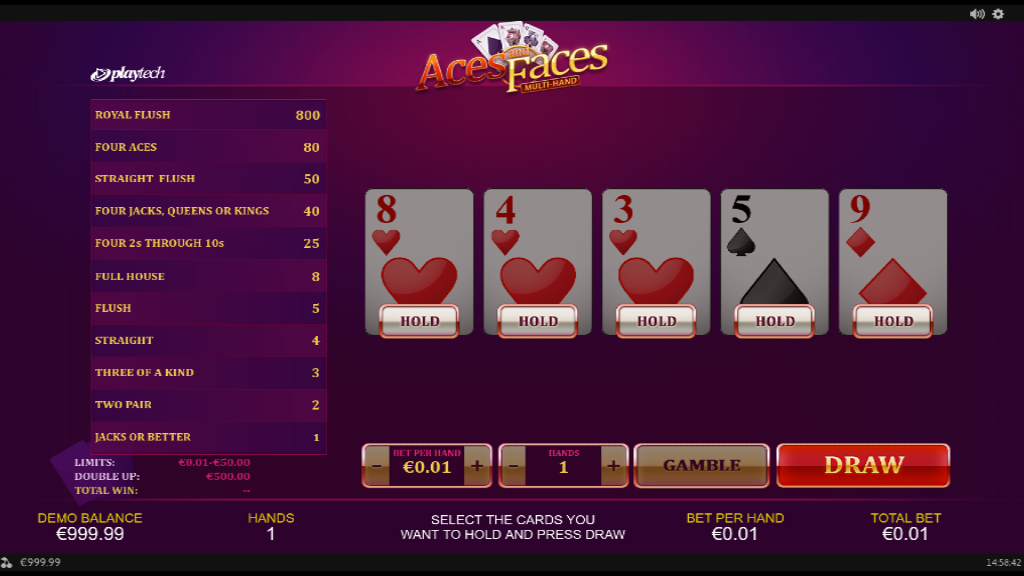 aces and faces multihand video poker theme