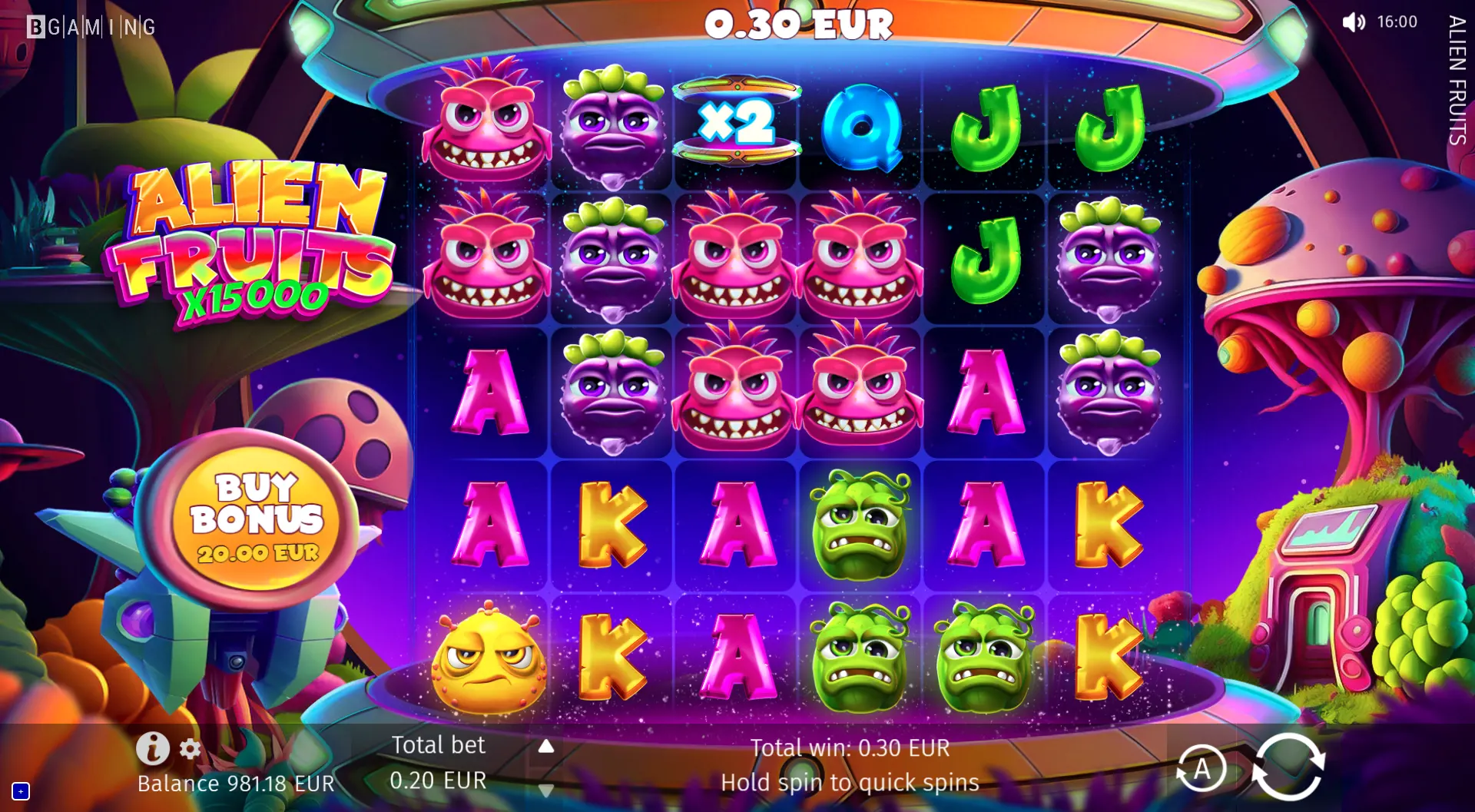 Alien Fruits Win Multipliers